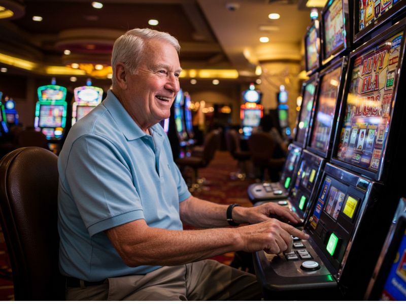 "Old man enjoying casino games on MWPlay888.net, experiencing fun and excitement online."