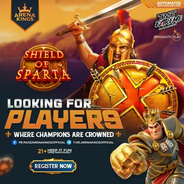 About us image showing the Shield of Sparta symbol representing strength, protection, and elite players at ArenaKings88