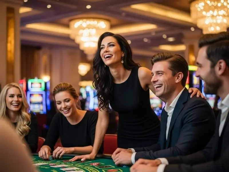 Friends enjoying an exciting poker game together at au77 online casino