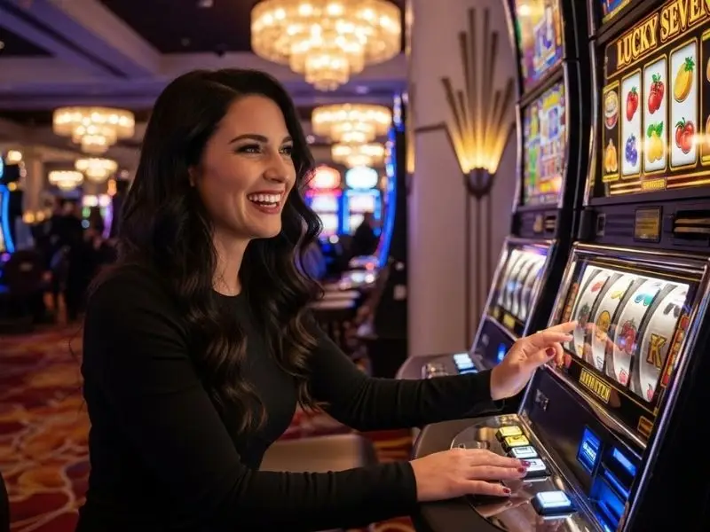 au77 online casino slot machine player enjoying an exciting and fun gaming experience