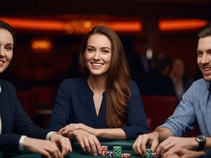 Friends enjoying a table game with excitement at Casino Plus Free 100 promotion