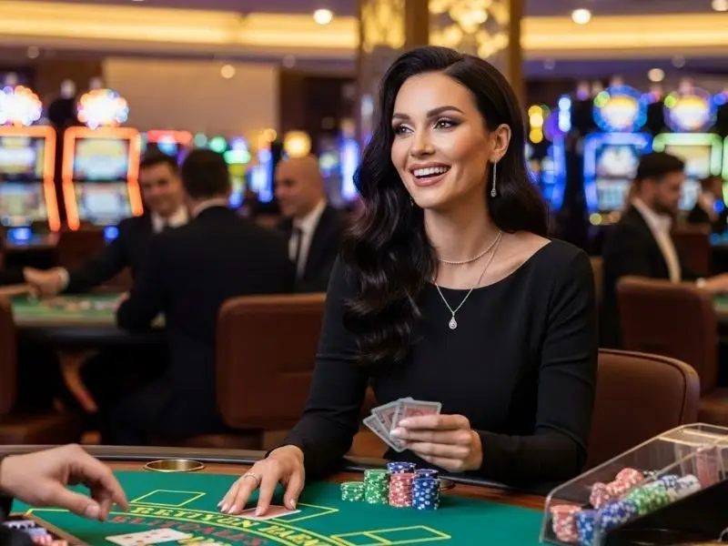 Happy guest enjoying table card games at Casino Plus Free 100