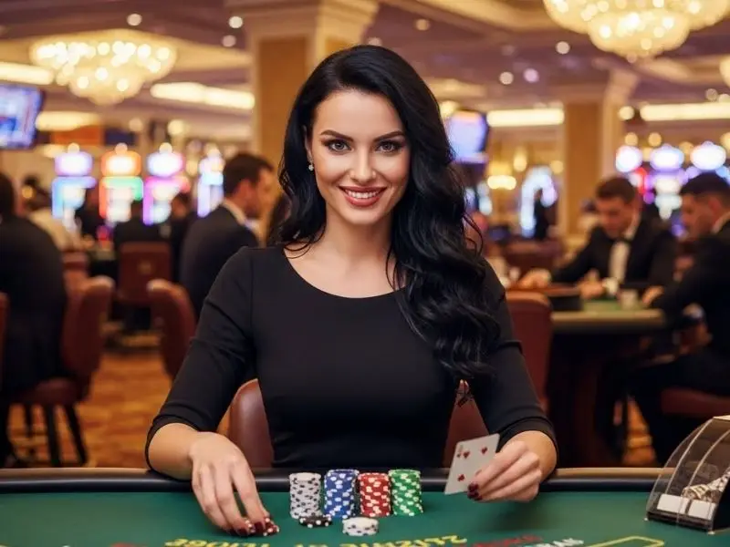 Smiling player enjoying a poker round at the phkilig online casino.