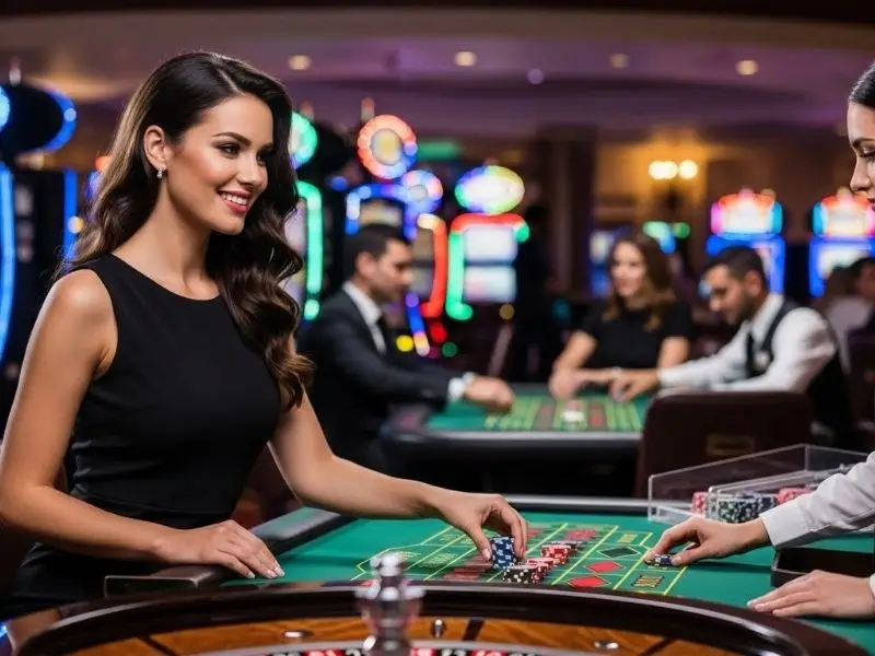 Smiling player enjoying a roulette game at Thunderbird Resorts and Casinos Poro Point.