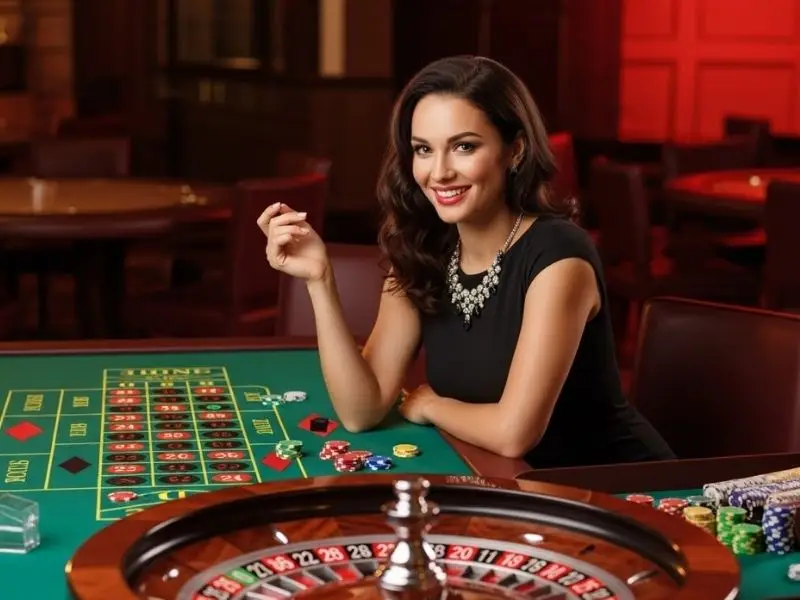 Lady enjoying roulette at a casino table – WinHQ com Casino experience