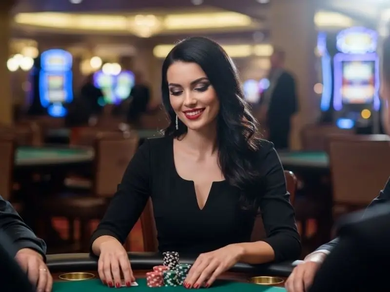 Player focused on poker game at winhq com casino, enjoying immersive online casino experience