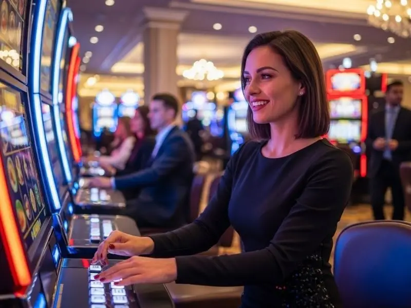 Smiling player enjoying slot games at the WinHQ com Casino