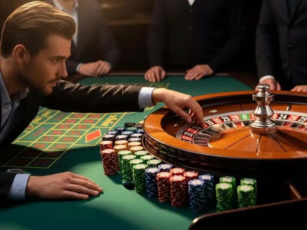Excited casino guest cheering as the roulette ball lands at 37jl casino table.