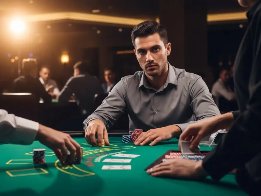 Casino player holding a winning hand during blackjack at golden dragon casino.