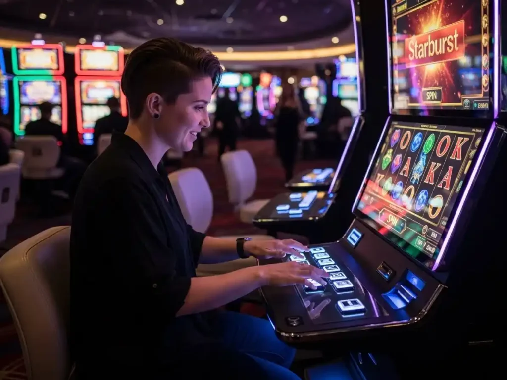 Online casino user playing Starburst game after successful ph11 casino login.