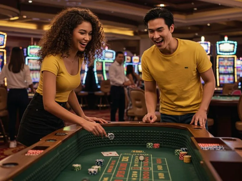 Happy couple enjoys playing at Casino Español de Cebu.