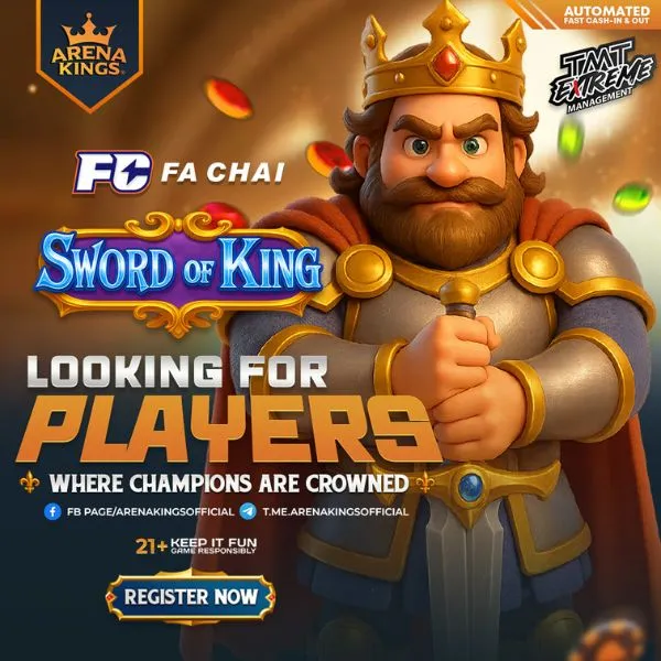 Sword of King game poster for ArenaKings88 agent program, looking for players to join