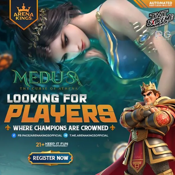 Medusa-themed graphic representing players seeking opportunities in the ArenaKings88 agent program
