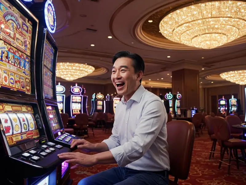 Happy man smiling with confidence after hitting the jackpot at Phil168 online casino login.