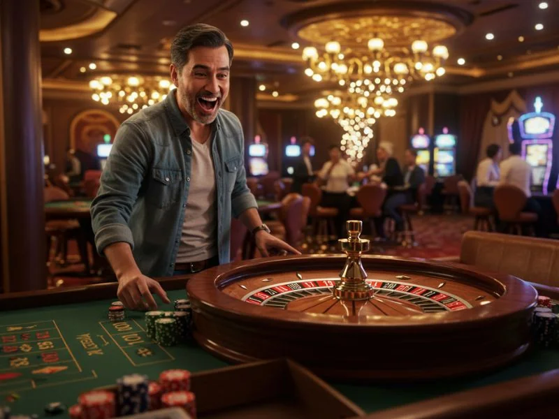 Happy man excited after winning on roulette at PHRush casino