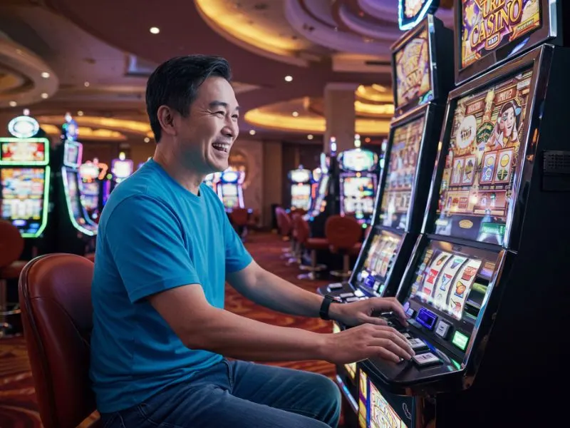 Crazy 777 slot-tada games happy friends cheering the woman during an exciting casino win