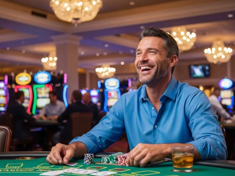 eejl casino login player smiling with confidence after hitting the jackpot during an online casino session