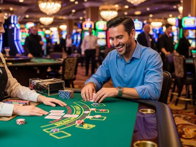 goplus casino player smiling with confidence after hitting the jackpot during an online casino session