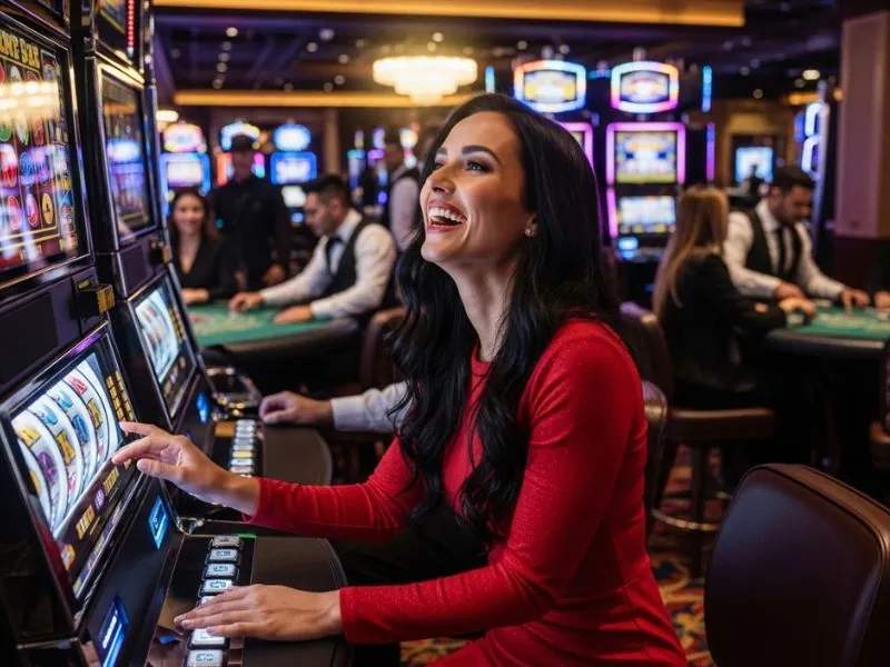 goplus casino woman patiently waiting for a bonus round during an online casino game